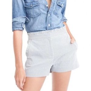 J. Crew Seersucker Striped Ruffle Shorts, blue and white stripes